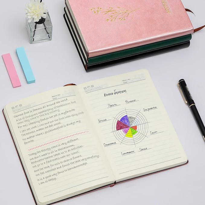 Fetinar Aesthetic Lined Journal Notebook for Women,300 Pages Softcover Leather Lined Journal Notebook,300 Pages Daily Journal, College Ruled Notebook for Work School, Note Taking 5.75'' X 8.38'' Pink