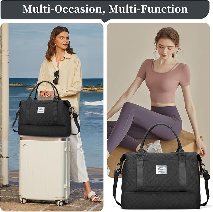 Weekender Bags for Women, Carry on Overnight Weekend Travel Duffel Bag with Shoes Compartment &Toiletry Bag, Personal Item Bag for Travel Business Trips Sport Hospital