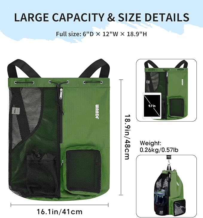 WANDF Swim Bag Mesh Drawstring Backpack with Wet Pocket for Swimming, Gym, and Workout Gear
