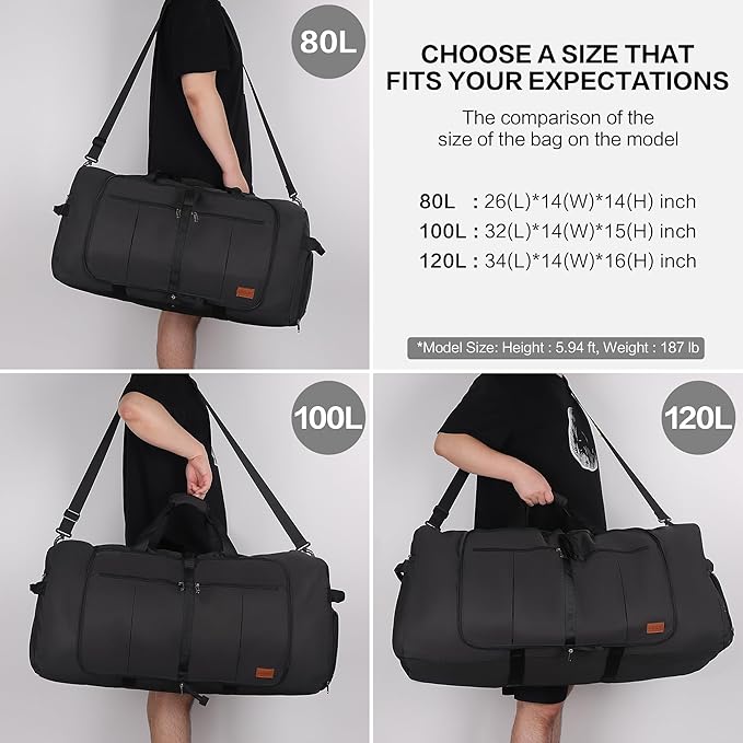 120L Foldable Collapsible Waterproof Travel Duffel Bag for Men and Women with Shoe Compartment