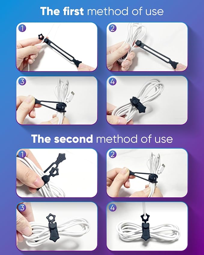 Quick Bind–Silicone Cable Ties Reusable, Cord Organizer for Charging Cables, Data Cables & Computer Wires, Multipurpose Elastic Cable Management Straps for Home,Office,Travel (36pcs,Black)
