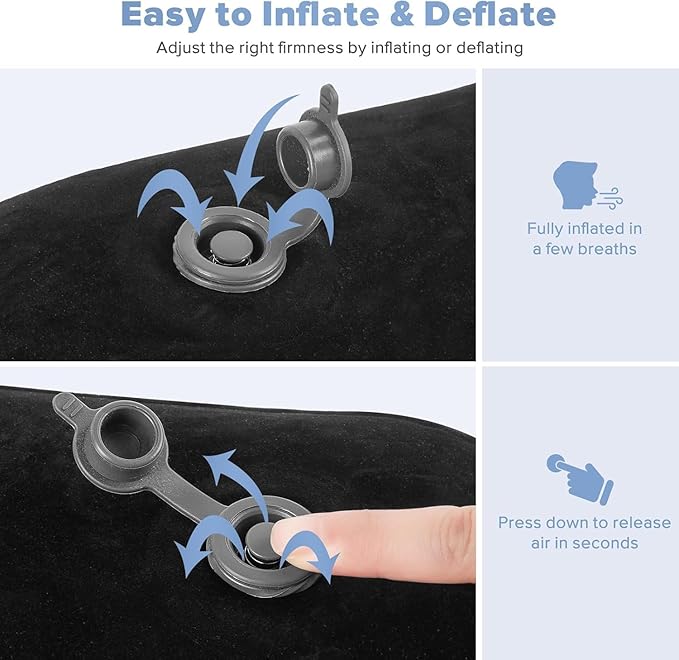 Portable Inflatable Wedge Pillow 2 Pack, Body Positioner for Sleep Support, Adjustable Travel Pillow - Lightweight Bed/Leg Support Pillow, for Home Outdoor Travel Blue