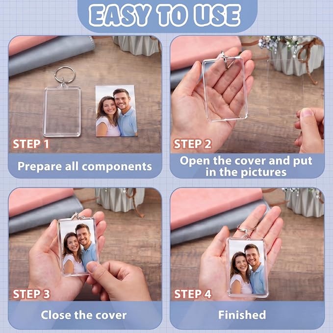 Yaomiao Acrylic Photo Frame Keychain Holder Photo Picture Insert Blank Keyring for DIY Craft