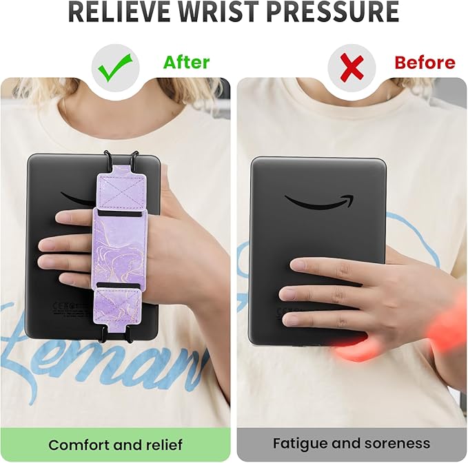 MoKo 2 Pack Security Hand Strap for 6-8" eReaders Fire Tablet-Kindle/Kobo/Voyaga/Lenovo/Sony E-Book Tablet,High-Elasticity Versatile Hand Strap Lightweight Finger Grip Holder,Taro Purple+Lavender Trim