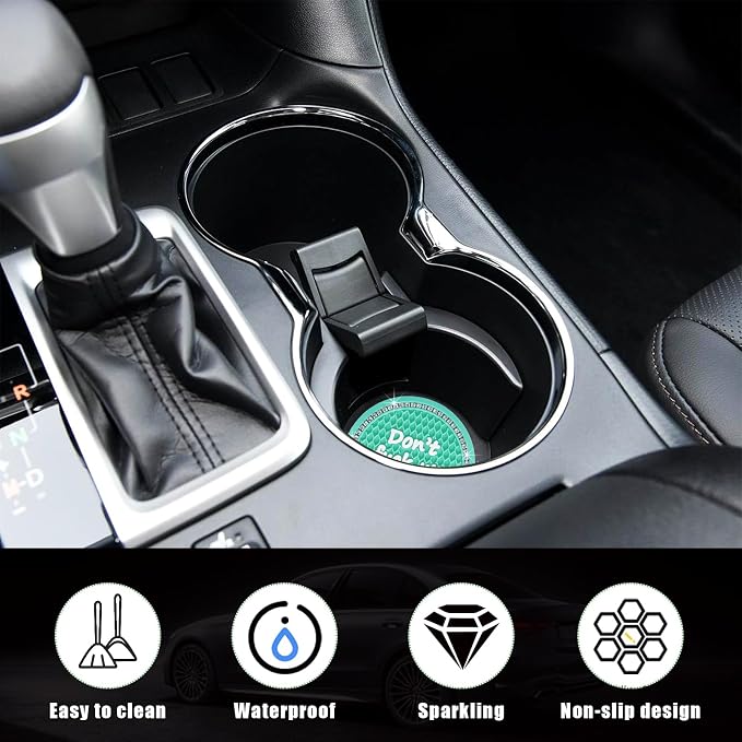 Ziciner 2 Pack Bling Car Cup Holder Coaster, 2.75 Inch Anti-Slip Auto Insert Cup Coaster, Crystal Car Drink Cup Mat Perfect for Women Girls, Universal Interior Decor Accessories (Mint Green)