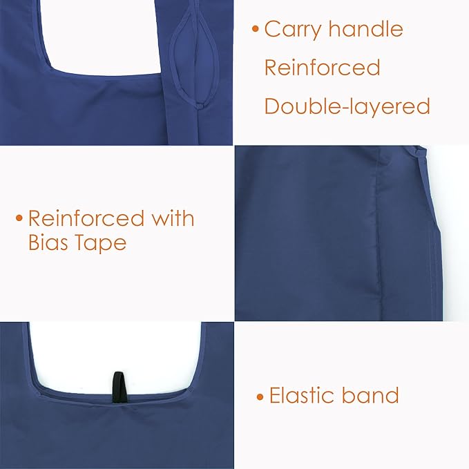 BeeGreen Blue Reusable Grocery Bags Wholesale Blue Reusable Kitchen Bags Bulk Foldable-Machine Washable with Zipper Storage Pouch 10 Packs