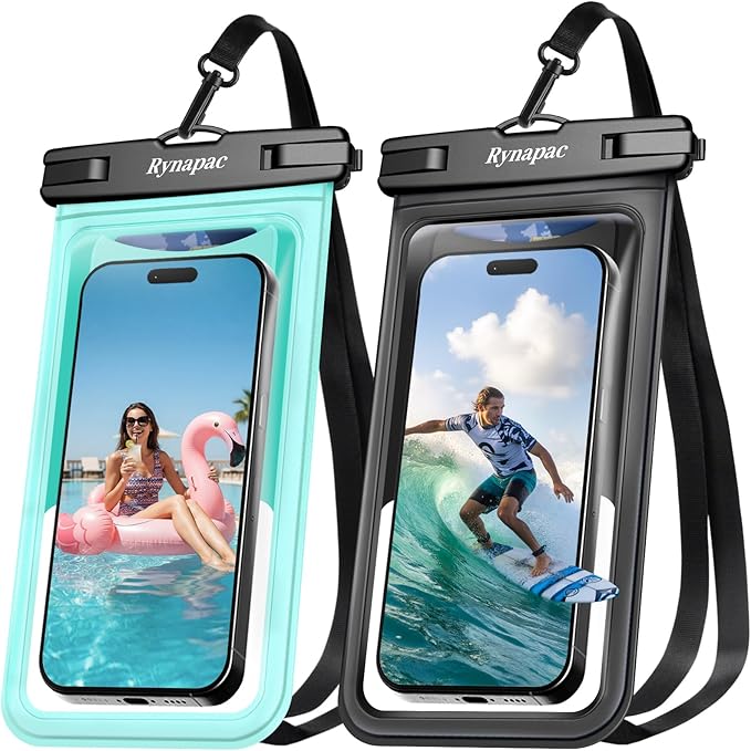 Rynapac Waterproof Phone Pouch [Up to 8.5"] - 2 Pack, IPX8 Waterproof Phone Case with Lanyard for iPhone 17 16 15 Pro Max, Touchscreen & Photograph, Cellphone Dry Bag for Beach Cruise Essentials 2026
