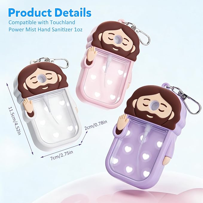 Cornholepy Cute Jesus Hand Sanitizer Keychain 30ml Silicone Spray Bottle Case for Purse Backpack School Office