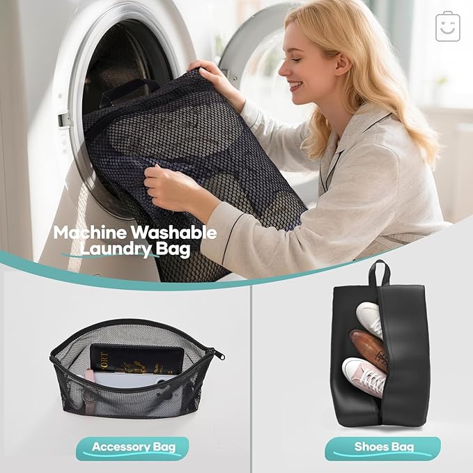 Veken 10 Set Compression Packing Cubes for Travel Essentials,Compressible Expandable Large Luggage Suitcase Organizer Bags for Clothing,Durable Space Saver Storage Bags with Toiletry Bags(Black)