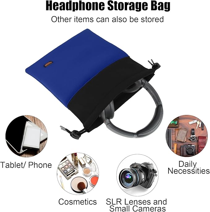 Lightweight Headphone Storage Bag, Portable Headset Carrying Pouch Headphone Case Bag Soft Travel Pouch for Over-Ear Headphones/Gaming Headsets/Neckband Earbuds (Large Blue)