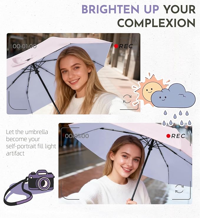 Windproof Travel Umbrella for Rain - 43" Compact Folding Umbrella, Reinforced Strong Frame, Lightweight Portable Parasol with UPF 100+ UV Sun Protection, Cruise Ship Essentials