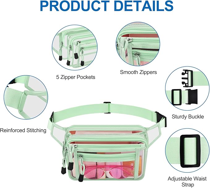 Clear Bag Stadium Approved Clear Fanny Pack for Women for Work,Multi-purpose Waist Bag for Travel & Sporting Event