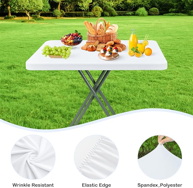 Wolkemer 2 Pack White Fitted Tablecloth 20x30 Inch Rectangle Elastic Edges Table Cloth, Spandex Stretch Table Cover with Machine Washable Fabric for Wedding Party Picnic Dining Indoor Outdoor
