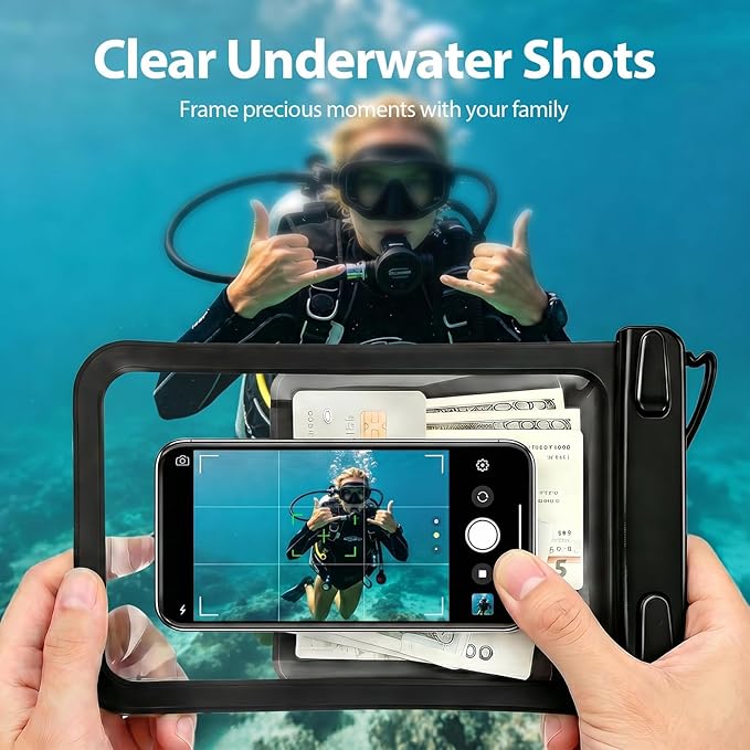 Waterproof Phone Pouch, with Interior Card Pocket, Large Waterproof Phone Case for iPhone 17 16 Pro Max, IPX8 Lightweight Cellphone Dry Bag, Beach Cruise Ship Essentials,1 Pack-Black-large-10″