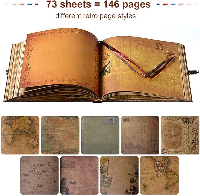 JIMBON Our Adventure Book Scrapbook Photo Album Retro Style Embossed Letter Cover Travel Diary Journal Scrap Book Kit For Couples,Memory Book For Anniversary Wedding