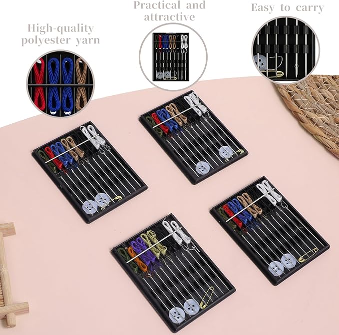 Bruislard 4 Boxes Quick Fix Sewing Kit Mini Needle and Thread kit Easy Pre Threaded for Hand Sewing Small Home Travel Sewings Box with Pin Button