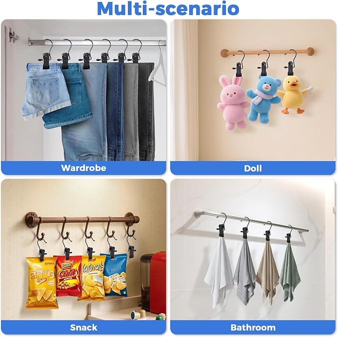 30 Pcs Boot Hangers Clips for Closet, Heavy Duty Legging Organizer for Closet Hanging Pants Hangers with Clips Clothes Pins Hanger Clips Laundry Hooks Bra Towel Socks Hats Tall Boots Home Travel Black