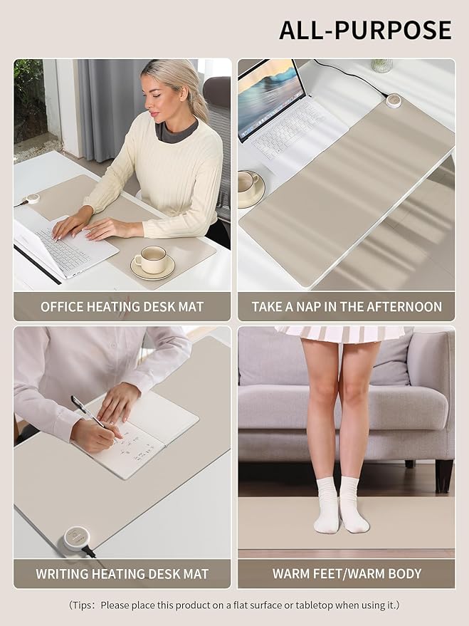 PAIDU Heated Mouse Pad Hand Warmers, Electric Warm Office Desk Mat, 31.5" x 13", 3 Control Levels Temperature 3 Hours Auto Shut-Off, Suitable for Home/Offices Computer Keyboard Pads (Light Gray)