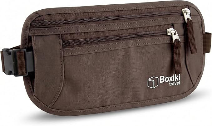 Money Belt for Travel with RFID Blocking Technology - Hidden Travel Money Pouch for Cash, Credit Cards, Passport, and Travel Valuables - Secure Water Resistant Money Belt for Men and Women (Brown)