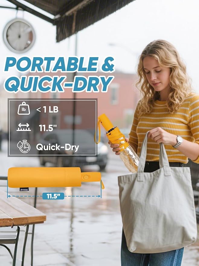 PTEROMY Windproof Travel Umbrellas for Rain and Sun, Withstands 85MPH Winds Auto Open Close Folding Umbrella with Ergonomic Handle, Quick Dry Canopy for Commuting or Backpack