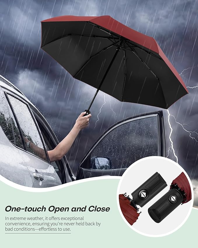 HIPPIH Compact Travel Umbrella for Rain - Windproof Automatic Umbrellas, UV Umbrella for Sun Protection with Black Anti-UV Coating, Portable Small Umbrellas for Backpack, Car, Walking, Kids, Women