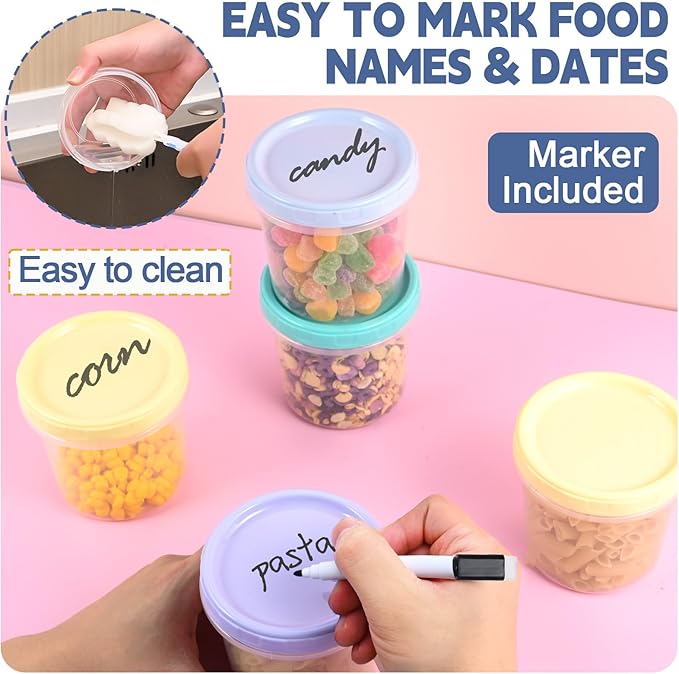 Yomarket 12pcs 16 oz Plastic Deli Containers with Screw Lids, Small Freezer Container Reusable 2 Cup Food Storage Container with Pen & Brush for Snack Salad Fruit, Microwave & Dishwasher Safe BPA Free