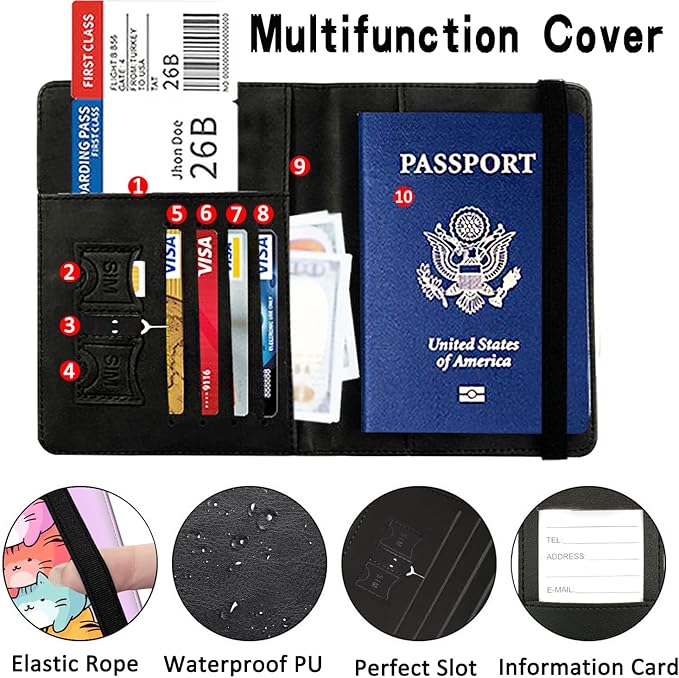 Passport Wallet, Passport Holder with RFID Blocking and Luggage Tag, Waterproof PU Leather Travel Documents Organizer Case, Passport Covers with Card Slot for Women & Men, Gay Pride Cats Passport Book