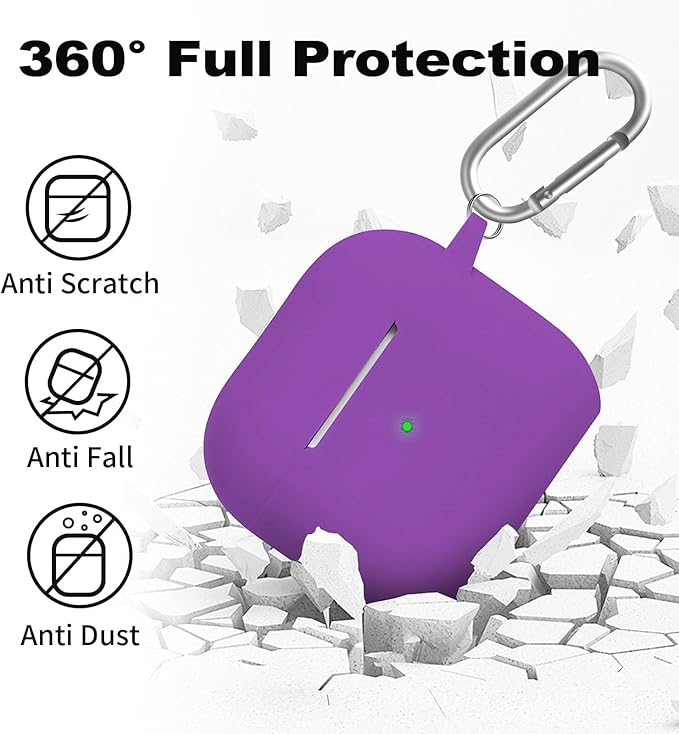 Silicone Case Cover for AirPods 4th Gen, Soft Skin, Full Protection, Keychain, Cleaner Kit (Purple)