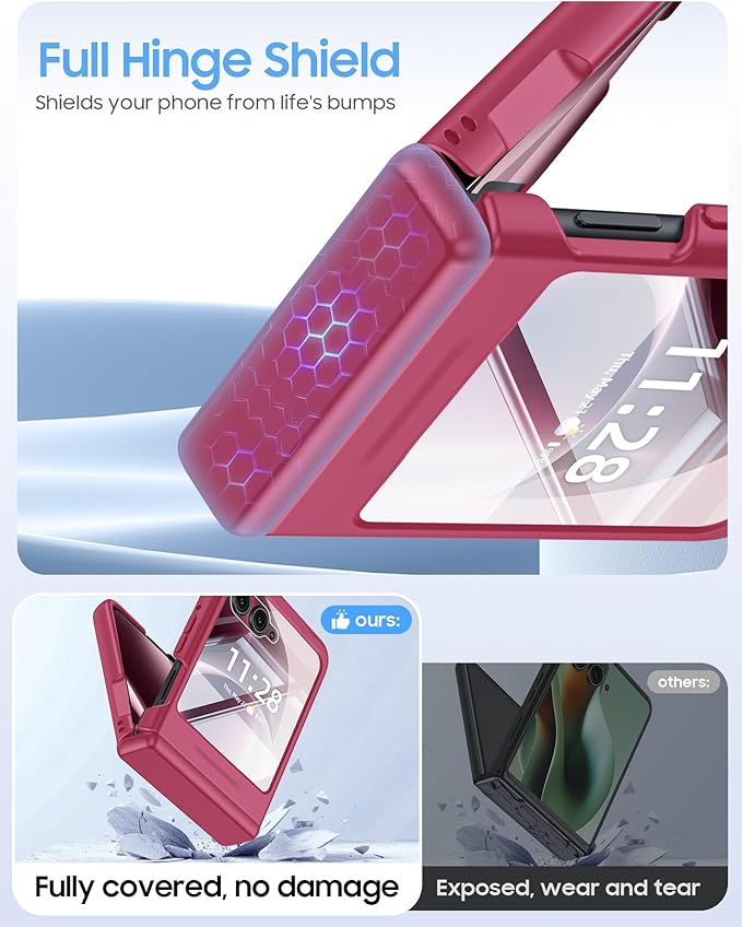 for Motorola Razr 2026 Case with Hinge Protection, Screen Protector, Ultra-Thin Skin Feel Translucent Frosted, Shockproof Cover for Moto Razr 2026-Rose Red