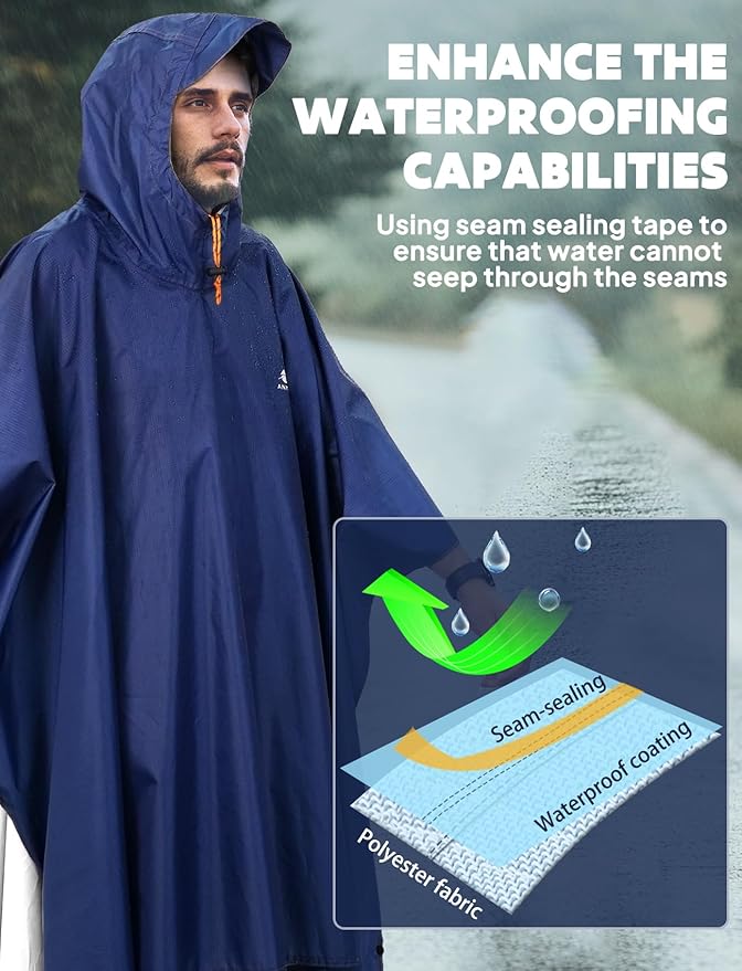 ANYOO Hooded Rain Poncho for Adults Waterproof Lightweight Rain Coat for Men Women Reusable Rain Jacket for Emergency Outdoor