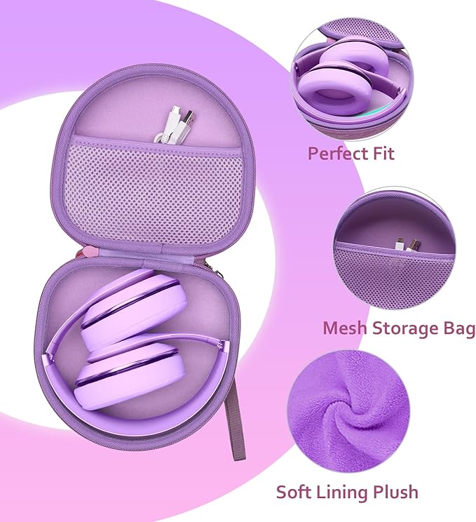 Headphone Headset Case for JLab JBuds Lux ANC/JLab Go Lux ANC/Lorelei X8/Beats/JBL/TOZO/BERIBES/Picun/KVIDIO Noise Cancelling Over-Ear Foldable Headphones (Purple)