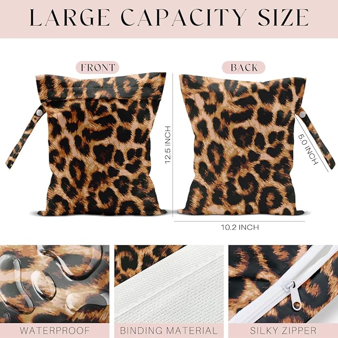 Wet Bag for Swimsuit, Beach Travel Essentials Wet Dry Bag, for Sunscreen Toiletry Dirty Clothes Yoga Gym Diaper, Friends Summer Beach Vacation Gifts. Leopard