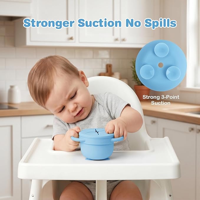 Daximo 2 Pack Toddler Snack Cups with Suction Base — 4-in-1 Detachable Stainless Steel Cups, Snack Cups for Toddlers Spill Proof with Silicone Lids & Handles for Mess-Free Snacking