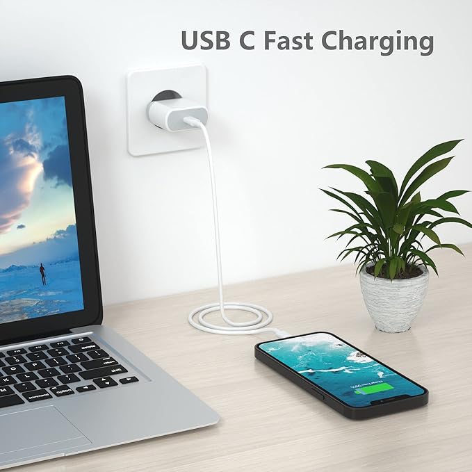 20W USB C Fast European Plug Adapter for iPhone 16/16 Pro/16 Pro Max/16 Plus/15/14/13/12/11, USBC Charger Cube Travel Charging Power Block for Europe EU Euro Spain Italy France Germany