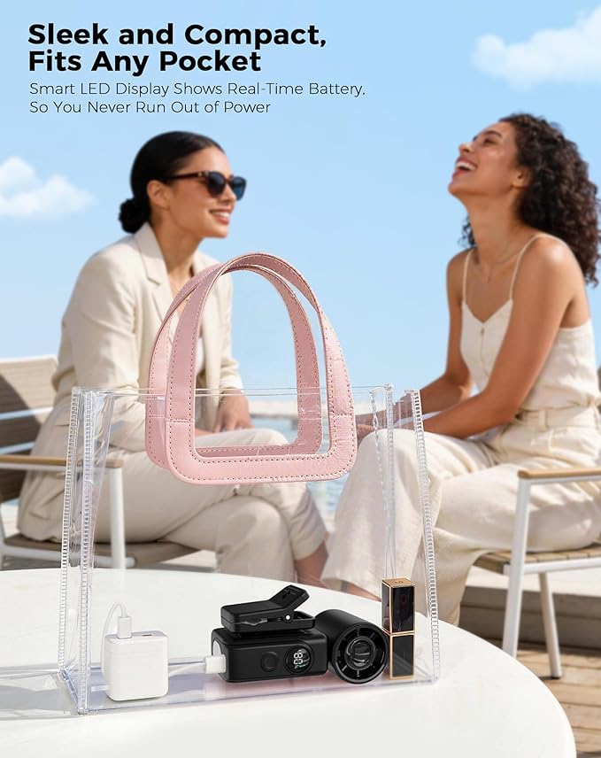 Portable Handheld Fan, Mini Clip On Fan with 4 Speeds, USB-C Fast Charging, Power Display, Handheld & Clip-On Dual Mode, Lightweight 0.26lb Personal Fan for Travel, Office, Outdoor, Stroller, Black
