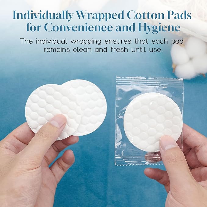 Travel Size Cotton Rounds Individually Wrapped Cotton Rounds Bulk Makeup Cotton Pads Soft for Most Skin Types Personal Care Kit Hotel Amenities (2 Pcs/Set, 50 Sets in Total)