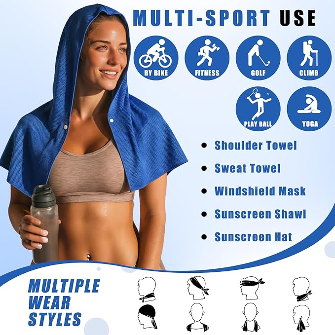 Breling 10 Pack Cooling Hoodie Towels for Neck and Face, UPF 50 Sun Protection and Evaporative Cool Technology, Ice Towels for Hot Weather Sport, Gym, Camping Summer Outdoor Activity(Multicolor)