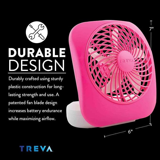 Treva 5 Inch Battery Powered Fan Portable Desk Fan 2 Cooling Speeds with Compact Folding & Tilt Design Cubicle Accessories Small Portable 2 Pack (Raspberry)
