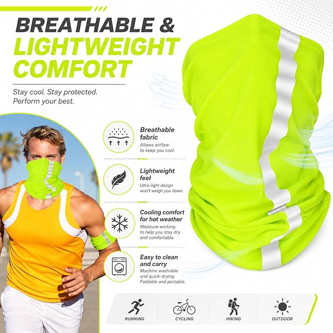 SATINIOR 8 Pcs Neck Gaiter Face Mask, Reflective Summer UV Protection Cooling Scarf Neon Breathable Bandana for Men Women