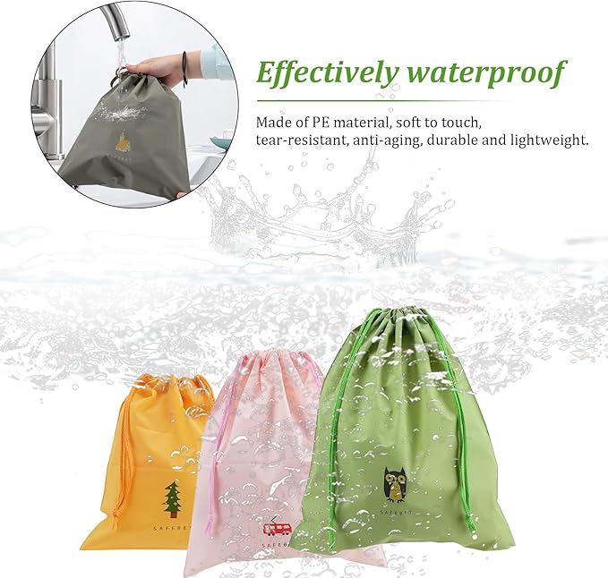 10PCS Waterproof Drawstring Bag, 8 Colorful Travel Storage Bags & 2 Clear Bags, Portable Plastic Travel Organize Pouch for Swimming Gym Pool Beach Sports Wet Cloth Shoes
