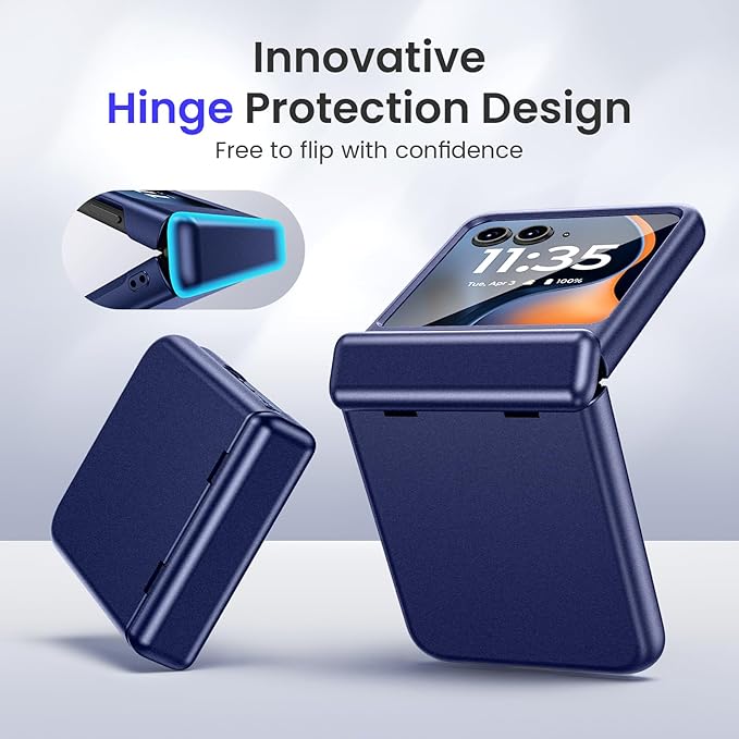 VEGO for Motorola Razr 2026/2025/2024 Case with Built-in Screen Protector[Anti-Scratch] Hinge Protection Full Body Shockproof Wireless Charging Phone Case for Moto Razr 2026/2025/2024-Blue