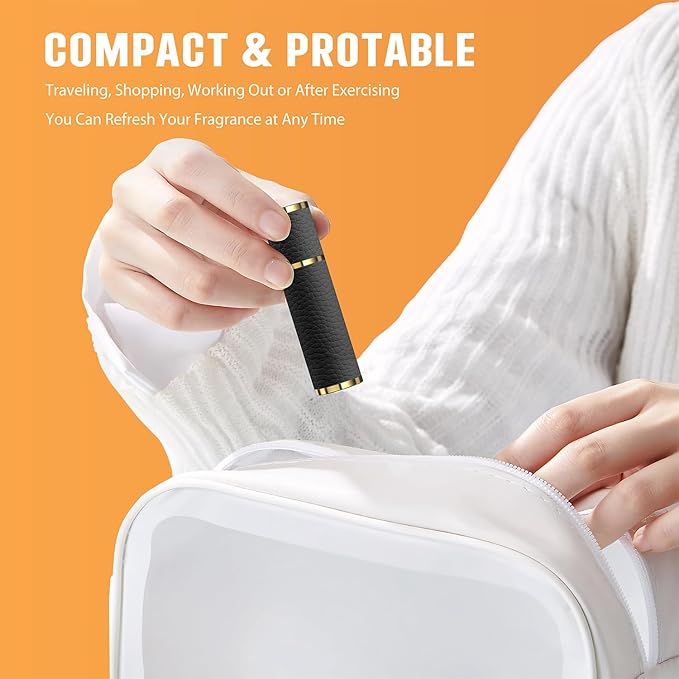 5ml Travel Perfume Atomizer Refillable, Mini Portable Genuine Leather Cologne Sprayer, Pocket Size Empty Fragrance Spray Bottle - Gift for Women Men (Black)