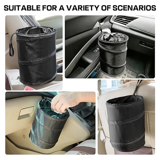 2 Pcs 1 Gallon Collapsible Car Trash Can with 20 Garbage Bags | Foldable Hanging Mini Automotive Garbage Bin | Waterproof Leakproof Pop-Up Vehicle Rubbish Organizer