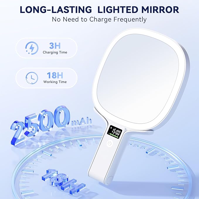 Auxmir 30X/1X Travel Makeup Mirror with Lights, Rechargeable Lighted Magnifying Mirror with LED Display, 3 Color Dimmable Vanity Mirror, Foldable Portable Mirror for Tabletop/Handheld/Hanging, White