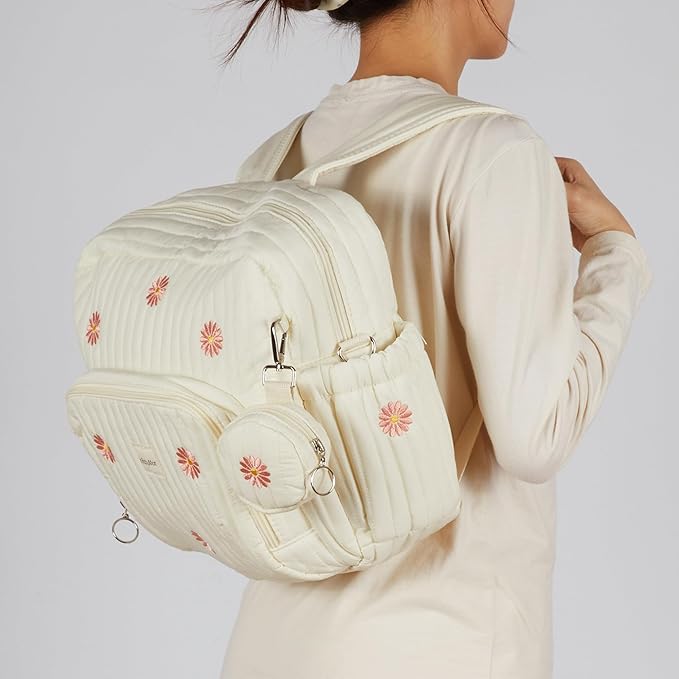 GOBABYMART Diaper Bag Backpack, Medium Maternity baby bag & Changing Pad, Insulated Pockets, Stroller Straps & Pacifier Case (Medium - Beige Flowers)