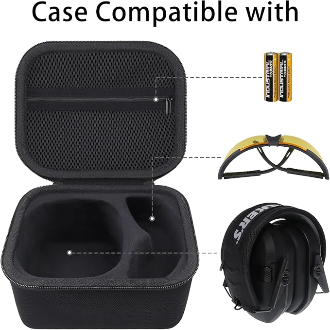 Hard Carrying Case for Walker's Razor Slim/Howard Leight Honeywell Impact Sport/Prohear 016 066 Earmuffs, Shockproof EVA Protective Storage Travel Case with Mesh Pocket, Portable Organizer