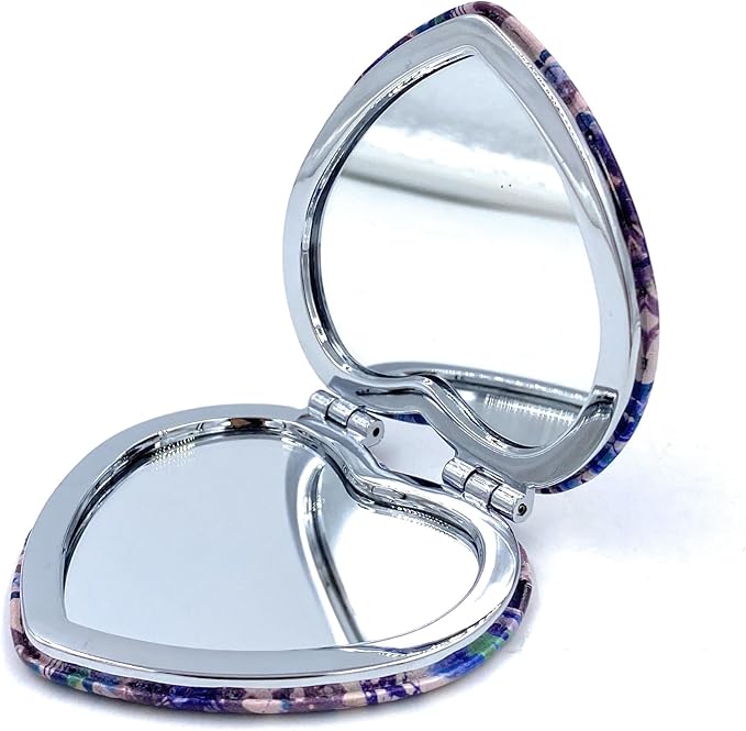 Heart Mirror - Compact Blue Pocket Mirror, Mini Size Travel Mirror, Folding Heart Shape Mirror - Unique Gift for Her