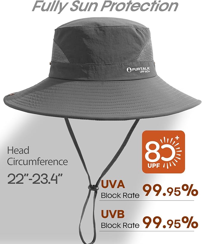 FURTALK Mens Bucket Sun Hat UPF 80+ Wide Brim Hiking Fishing Beach Outdoor Hats