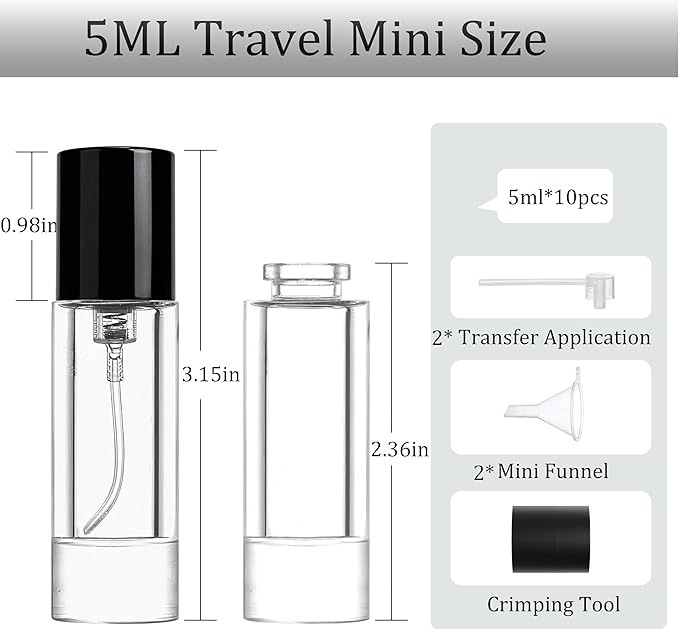5ml Perfume Travel Refillable Bottle Perfume Atomizer, Travel Size Perfume Bottle,12pcs Glass Bayonet Mount Fragrance Atomizers for Trip, Leak-proof Cologne Sprayer Bottles
