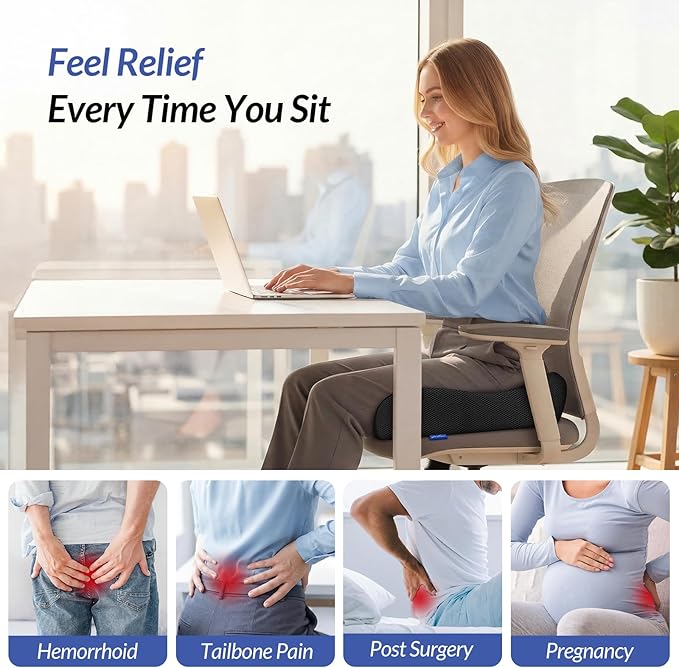 ZIKEE 6" Thickened Donut Pillow Seat Cushion, Ergonomic Hemorrhoid Pillow with Widened Cutout for Tailbone,Sciatica Pain Relief & Postpartum, Memory Foam Office Chair Cushion for Long Sitting at Home